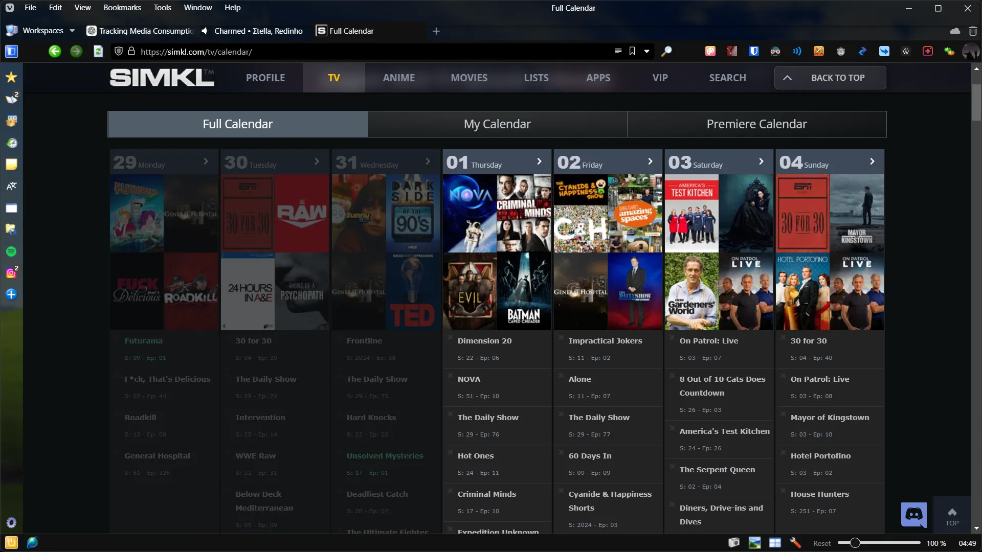 Calendar view in simkl